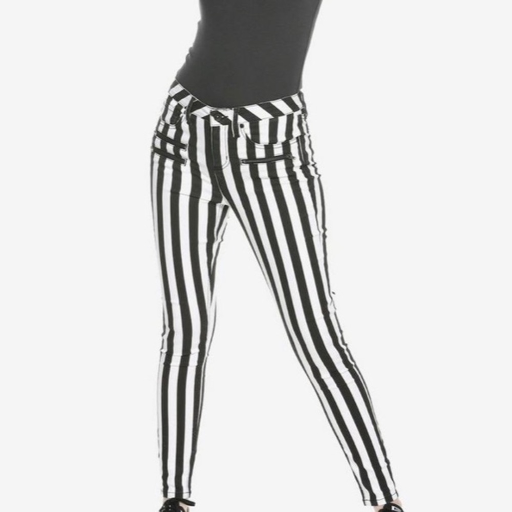 HT Denim Black & White Stripe Hi-Rise Super Skinny Jeans